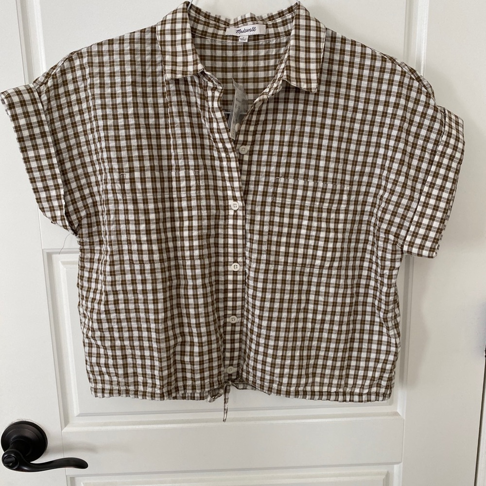 Madewell crop button up with tie